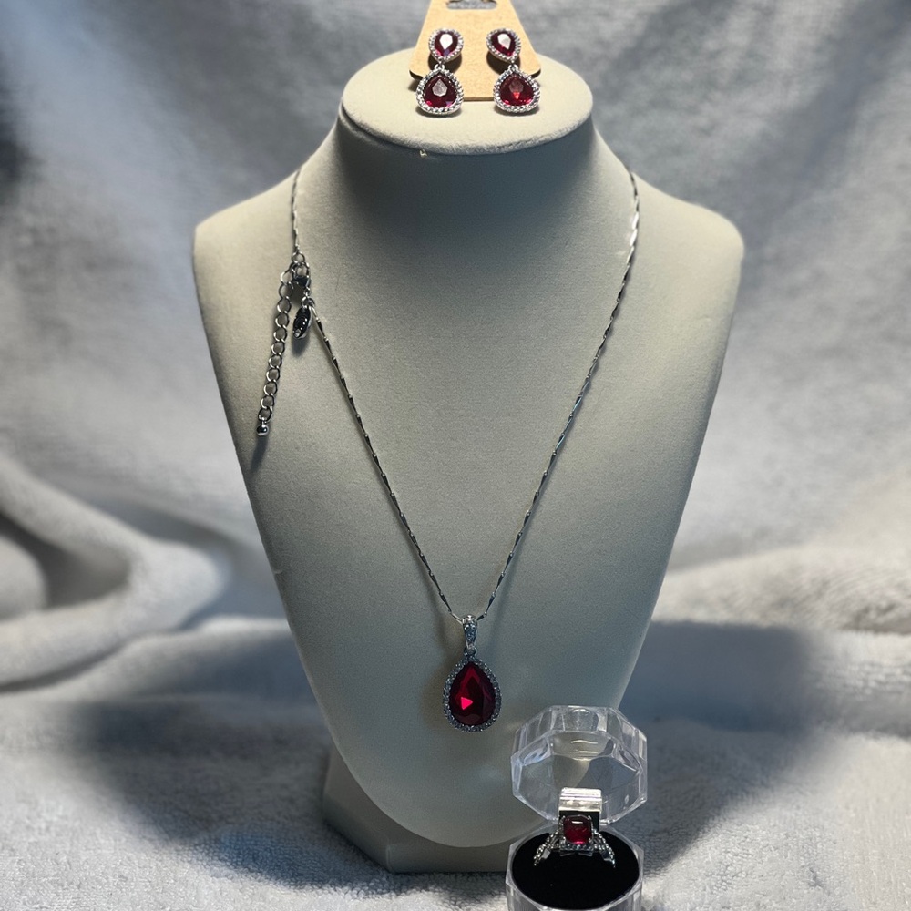 Elegant Silver and Red Jewelry Set